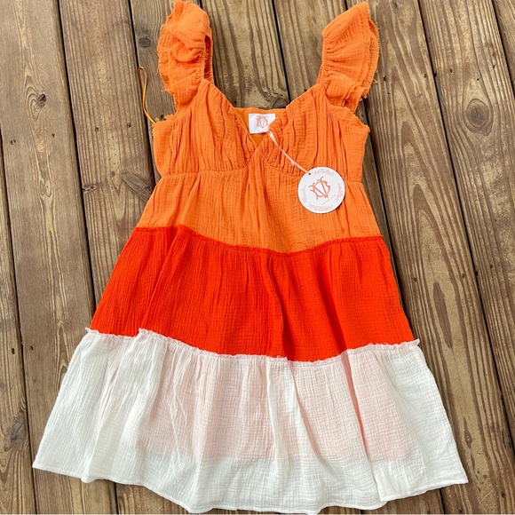 Vici Dresses & Skirts - VD Lounge by VICI Orange Colorblock Tiered Gauze Dress NWT Size M